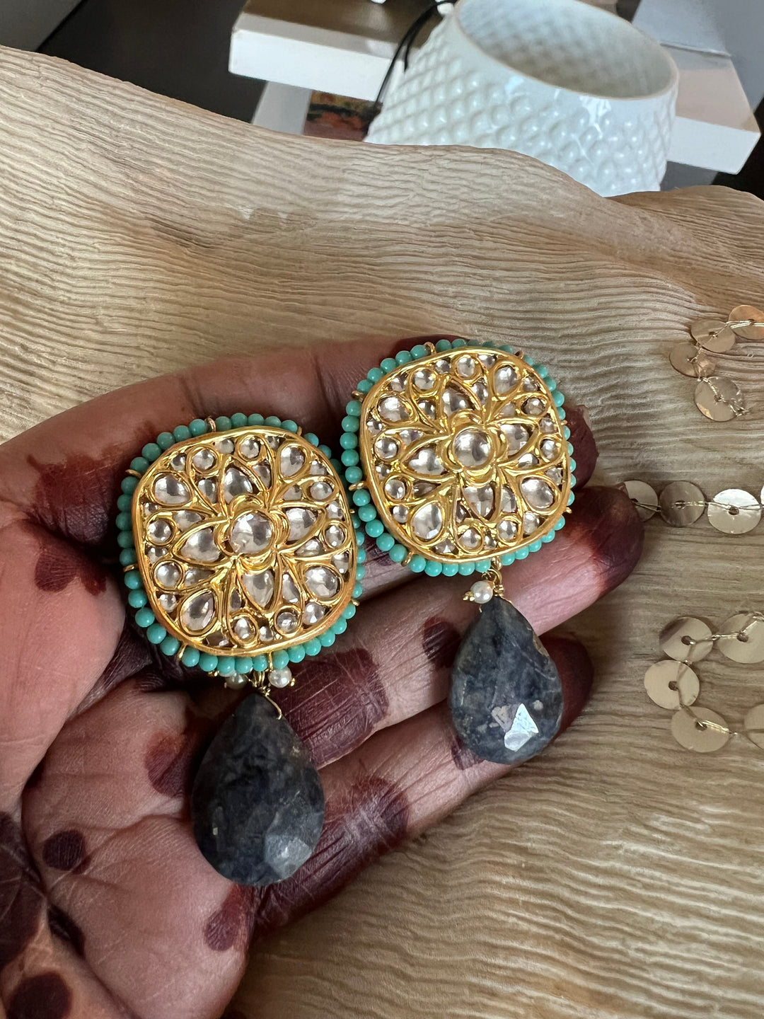 Elegant Jadau Kundan 925 Silver Earrings