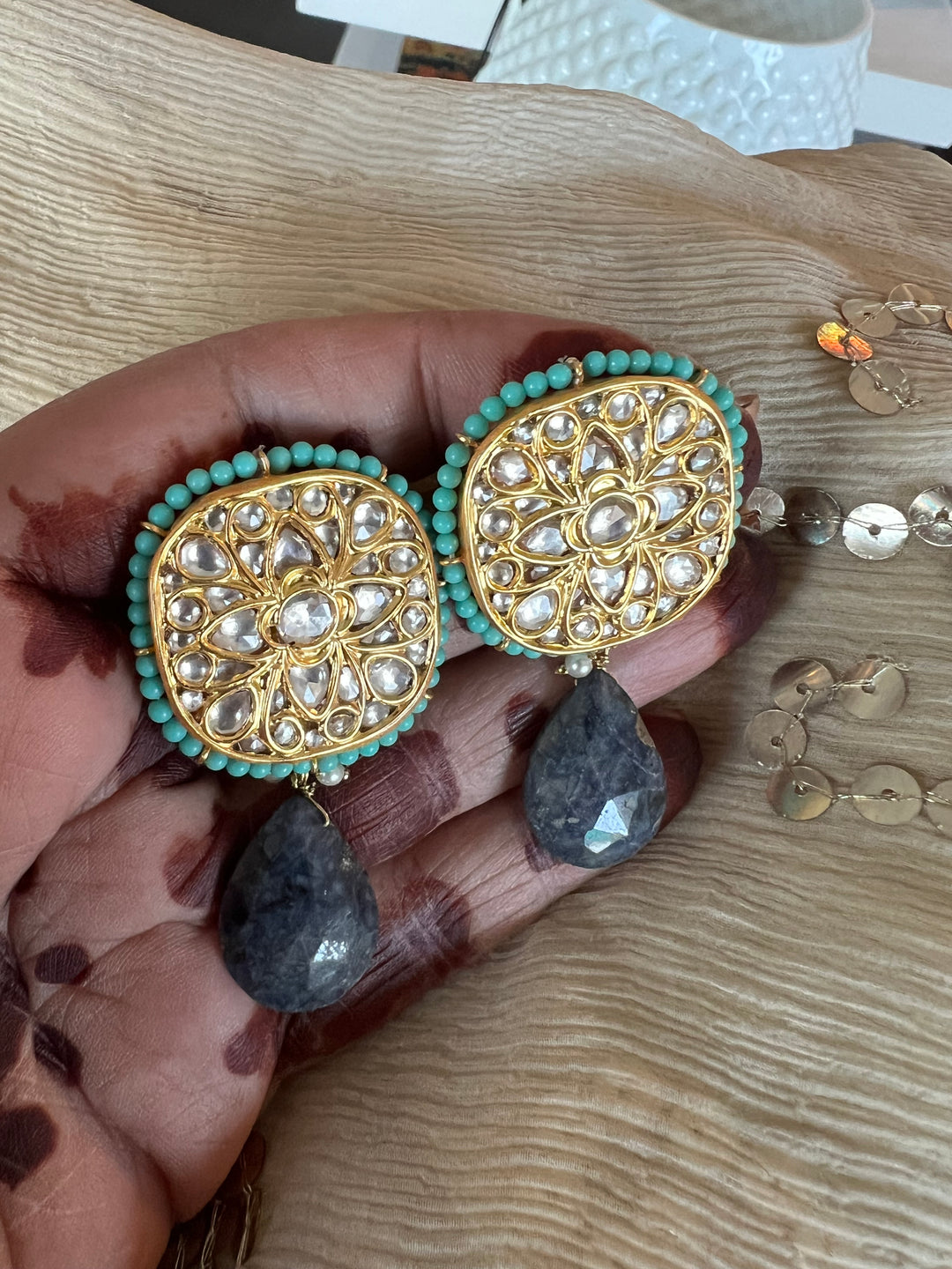 Elegant Jadau Kundan 925 Silver Earrings