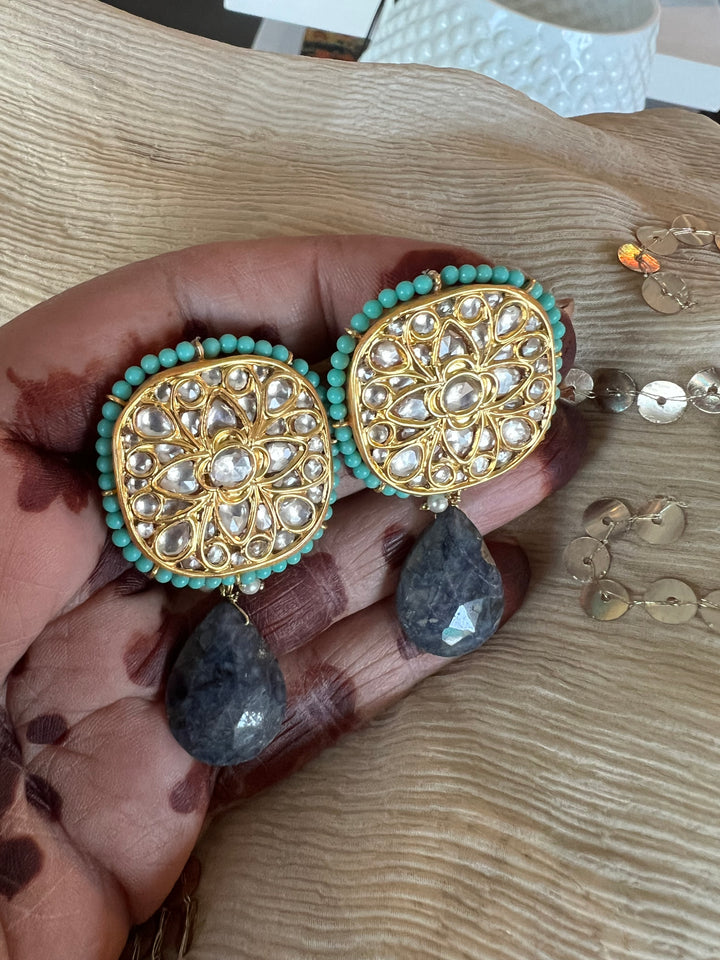 Elegant Jadau Kundan 925 Silver Earrings