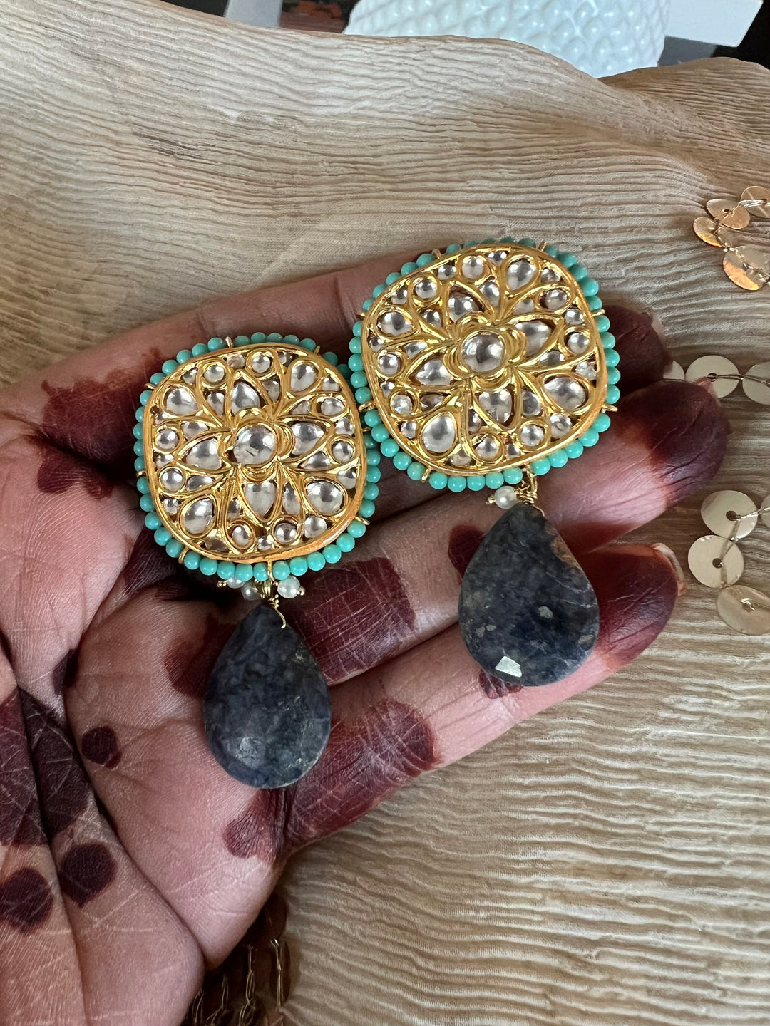 Elegant Jadau Kundan 925 Silver Earrings