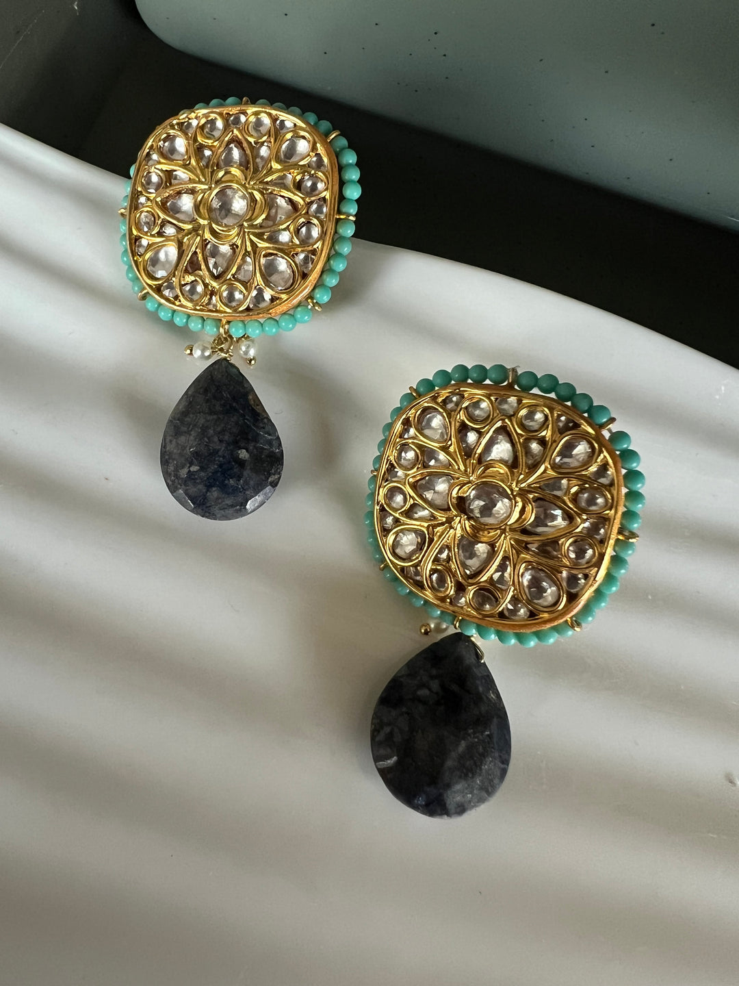 Elegant Jadau Kundan 925 Silver Earrings