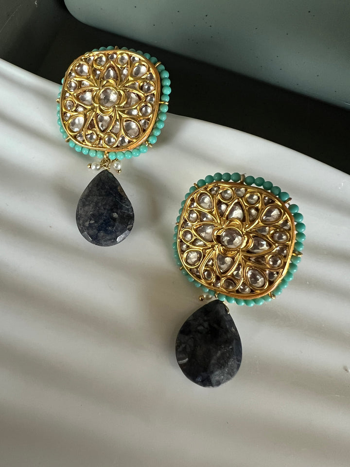 Elegant Jadau Kundan 925 Silver Earrings