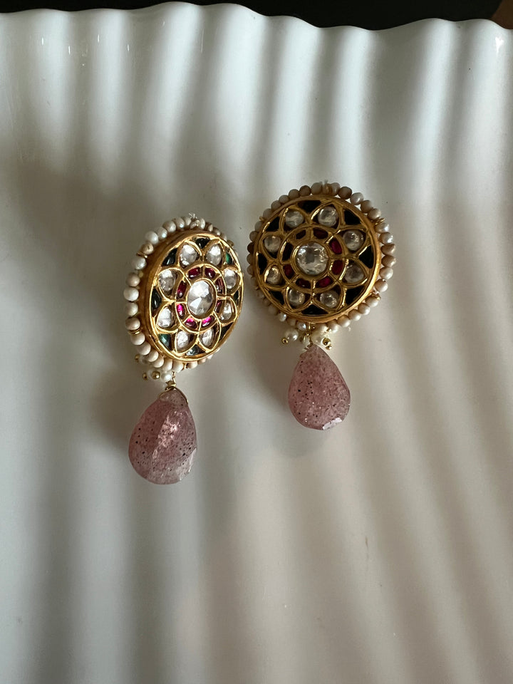 Elegant Jadau Kundan 925 Silver Earrings