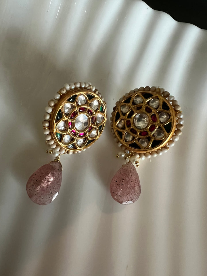 Elegant Jadau Kundan 925 Silver Earrings