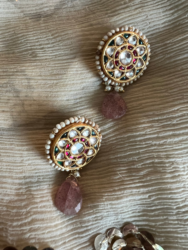 Elegant Jadau Kundan 925 Silver Earrings