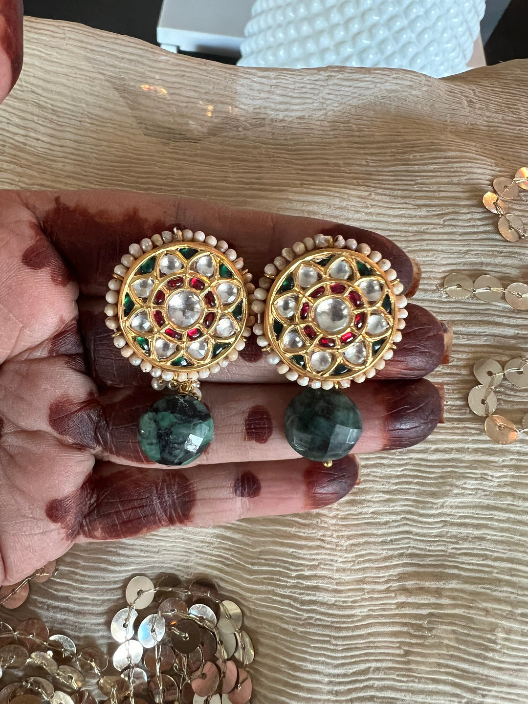 Elegant Jadau Kundan 925 Silver Earrings