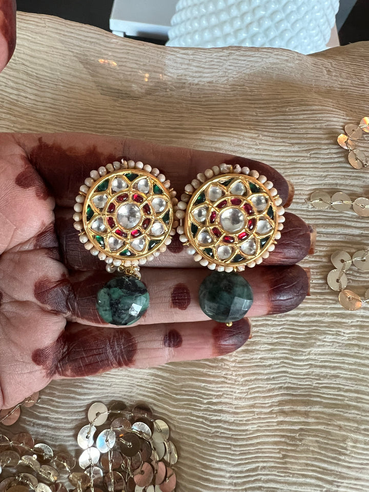 Elegant Jadau Kundan 925 Silver Earrings