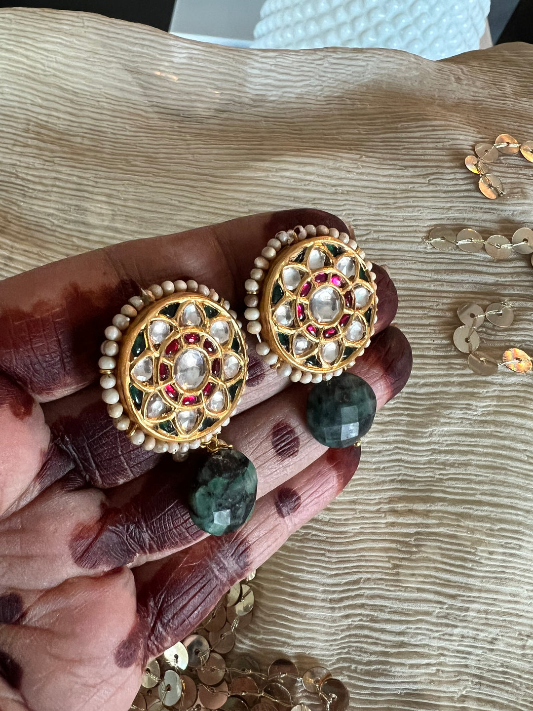 Elegant Jadau Kundan 925 Silver Earrings