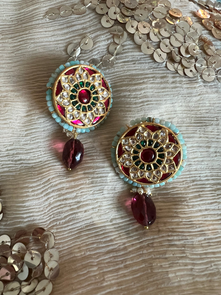 Elegant Jadau Kundan 925 Silver Earrings