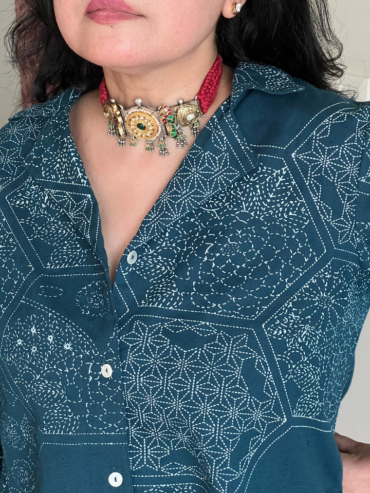 Kundan 925 Silver Choker Necklace Set