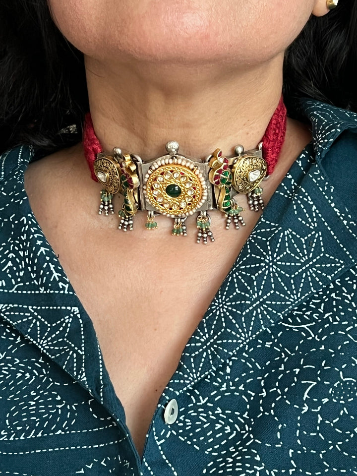 Kundan 925 Silver Choker Necklace Set