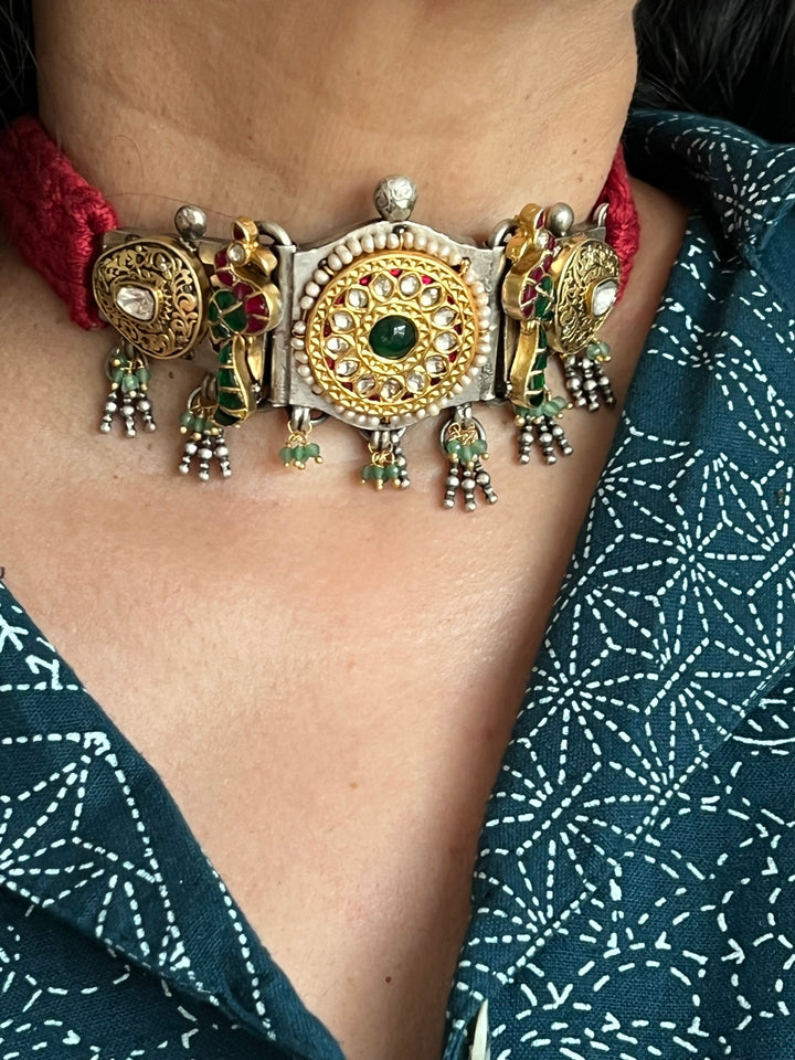 Kundan 925 Silver Choker Necklace Set