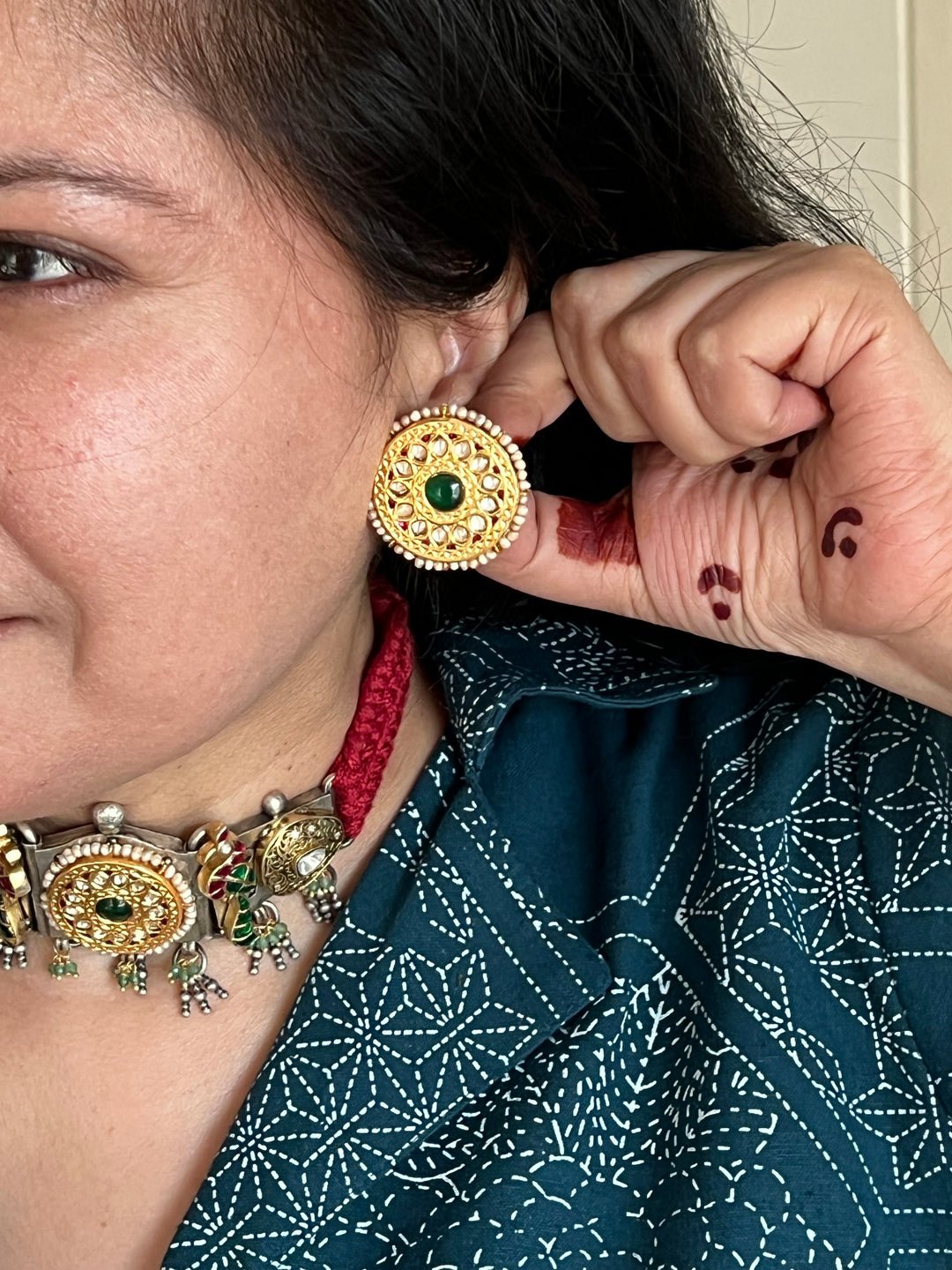 Kundan 925 Silver Choker Necklace Set