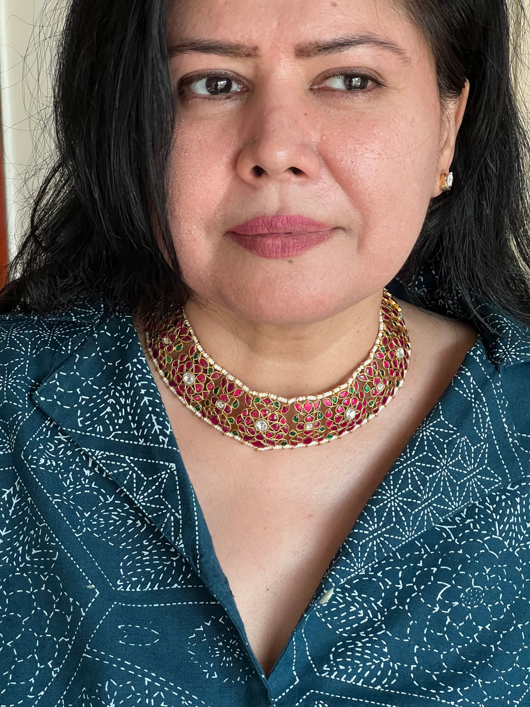 Elegant 925 Silver Jadau Kundan Necklace Set