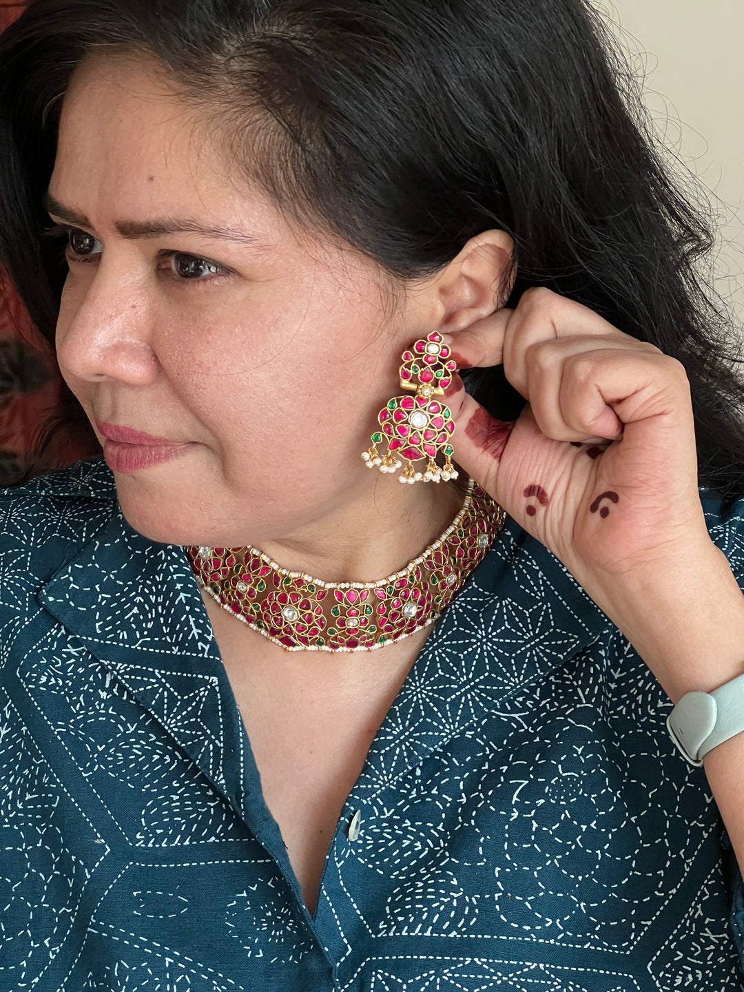 Elegant 925 Silver Jadau Kundan Necklace Set