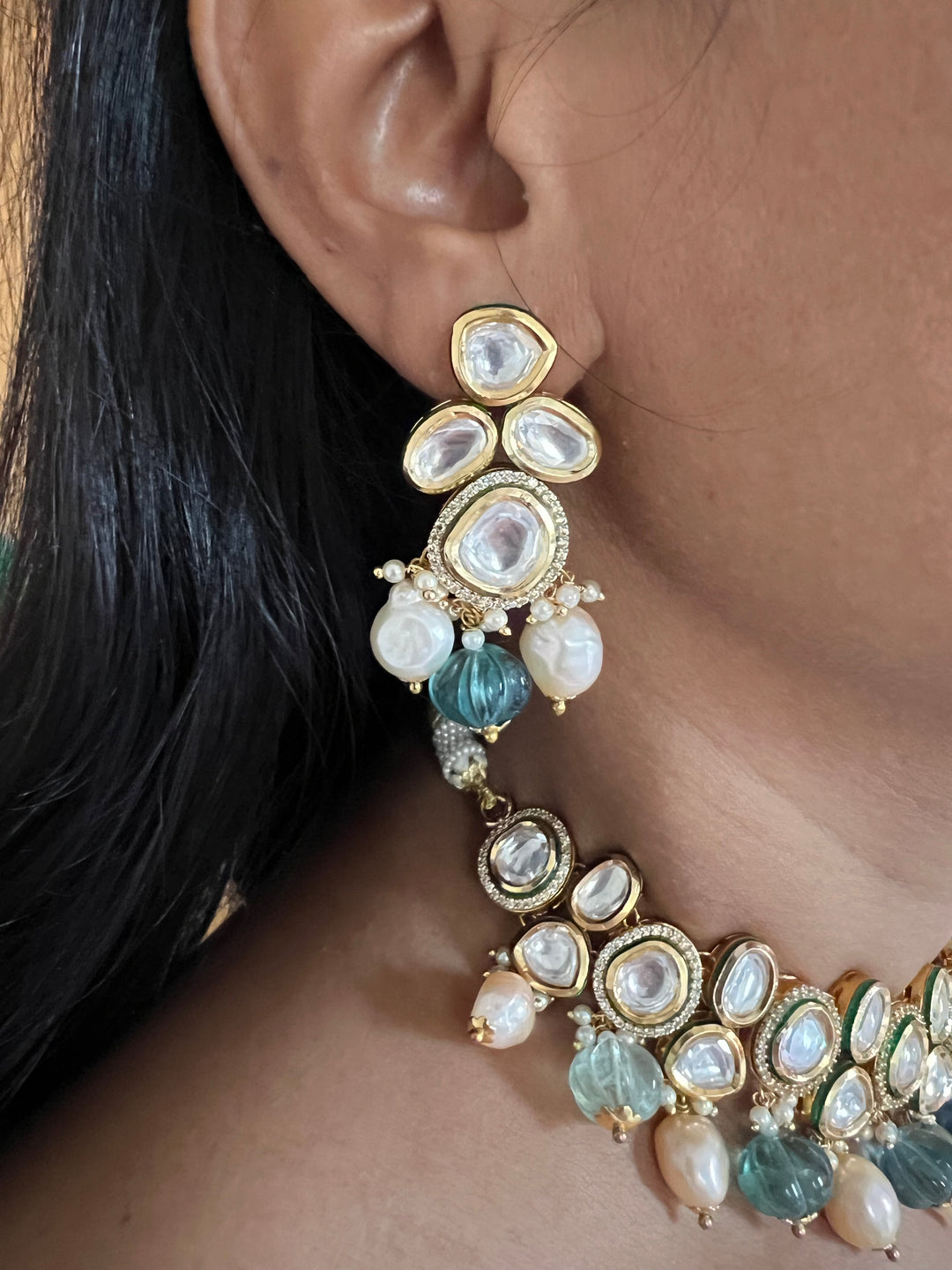 Polki Kundan Necklace with Earrings