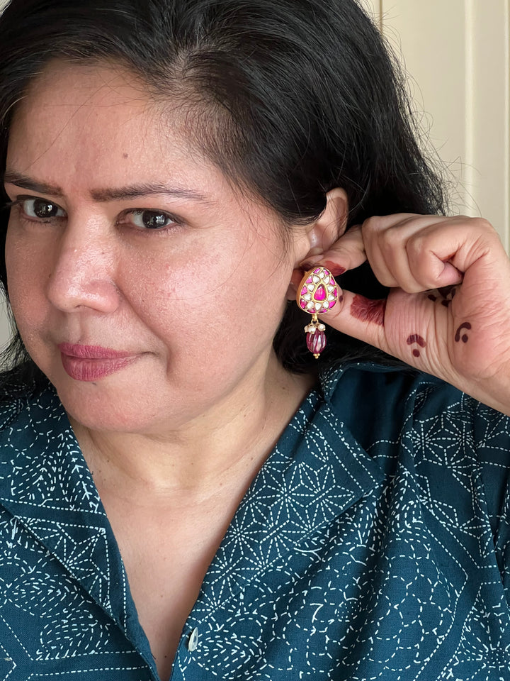 Elegant Jadau Kundan 925 Silver Earrings