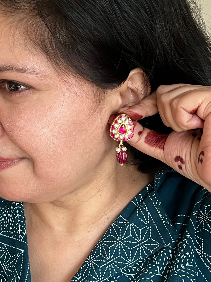 Elegant Jadau Kundan 925 Silver Earrings