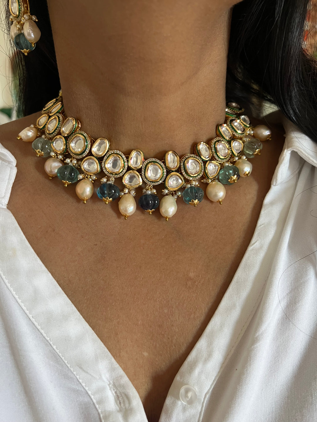 Polki Kundan Necklace with Earrings