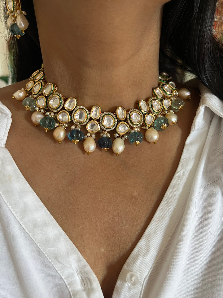 Polki Kundan Necklace with Earrings