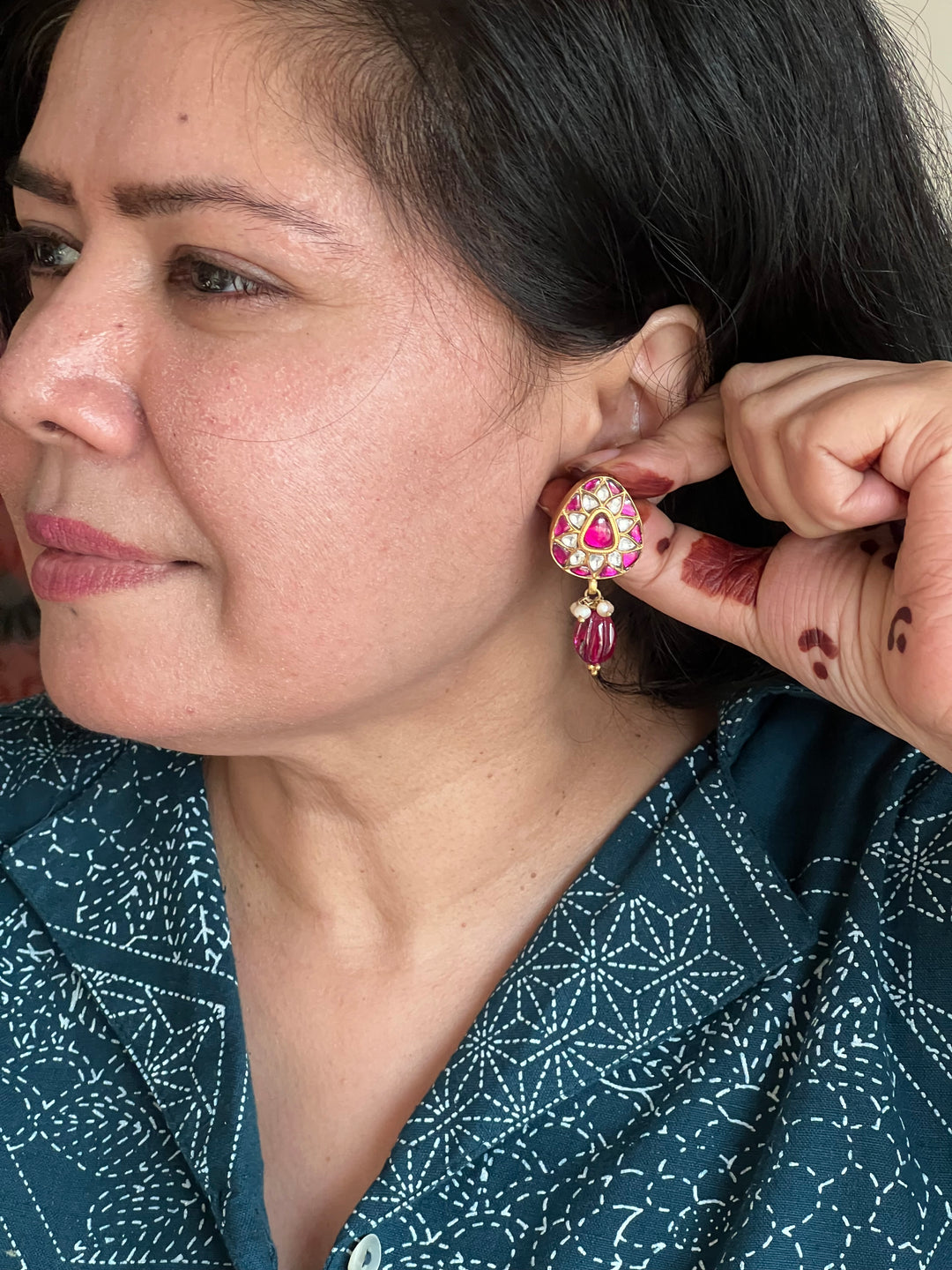 Elegant Jadau Kundan 925 Silver Earrings