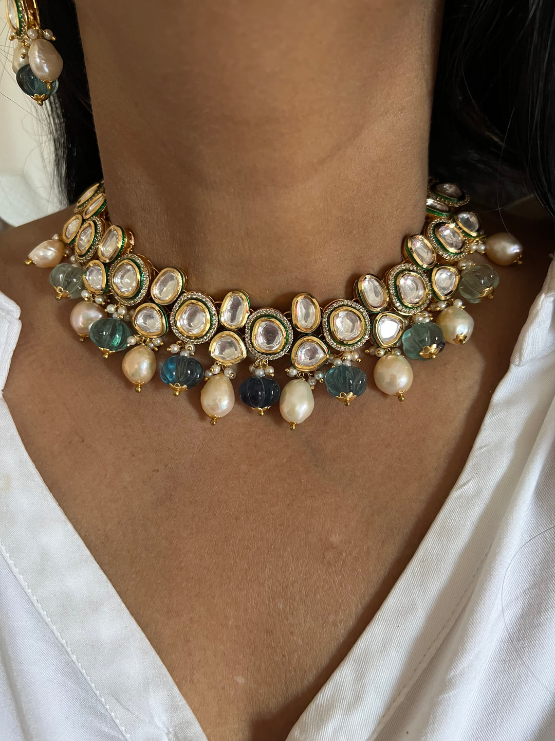 Polki Kundan Necklace with Earrings