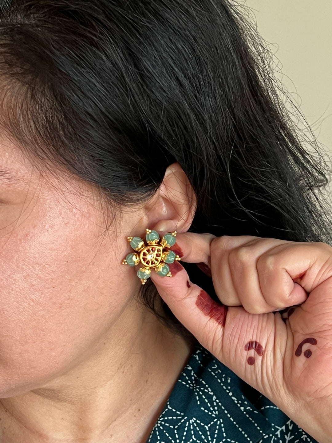 Elegant Jadau Kundan 925 Silver Earrings