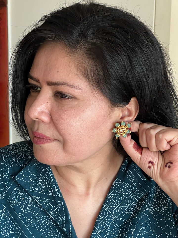 Elegant Jadau Kundan 925 Silver Earrings