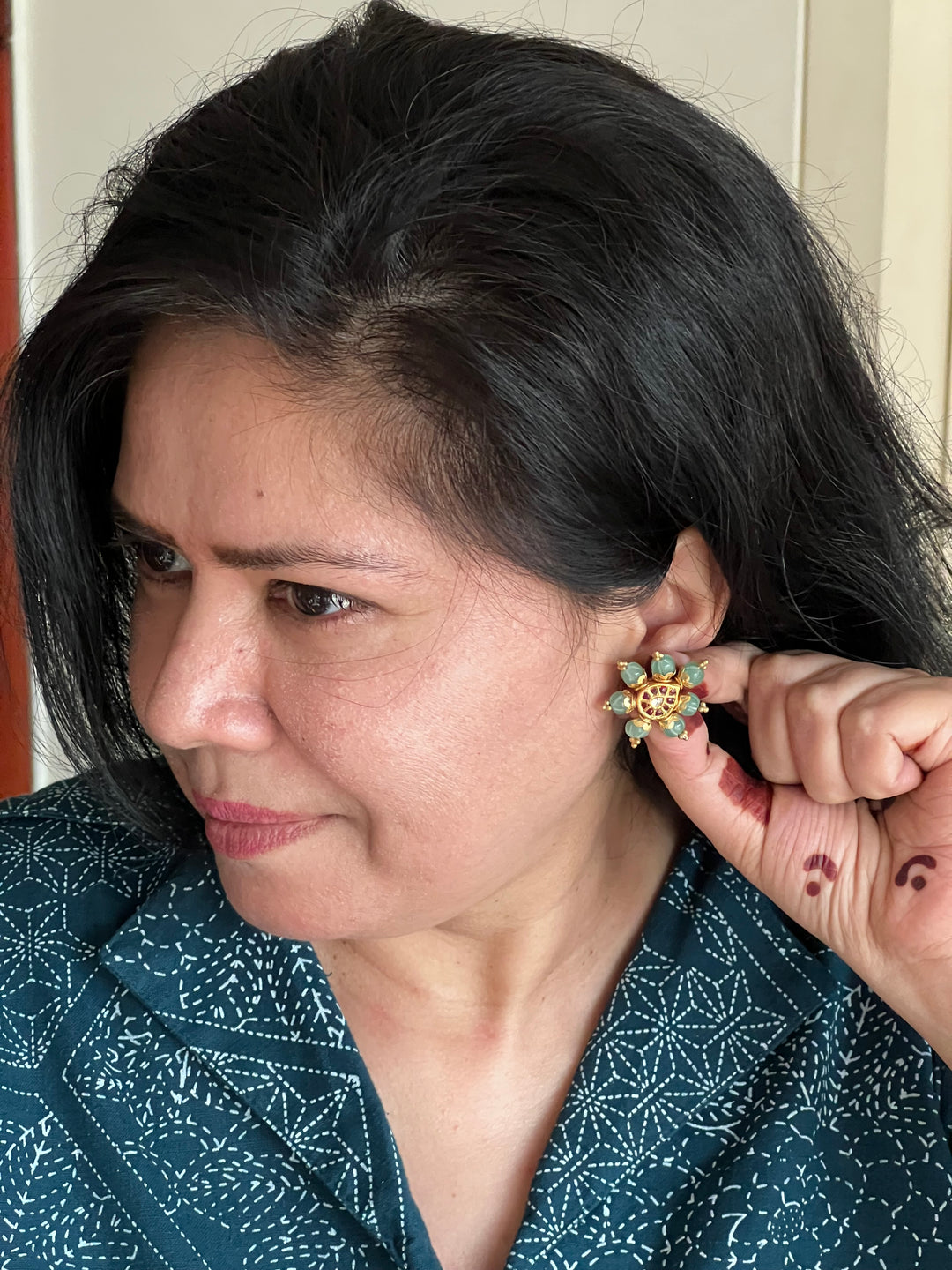 Elegant Jadau Kundan 925 Silver Earrings