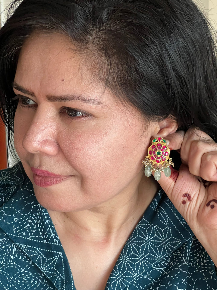 Elegant Jadau Kundan 925 Silver Earrings