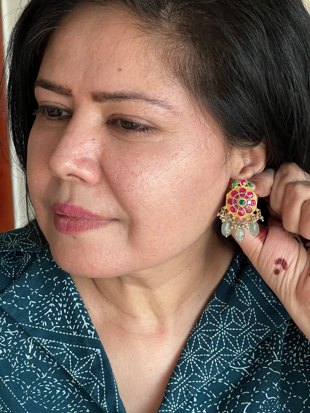 Elegant Jadau Kundan 925 Silver Earrings