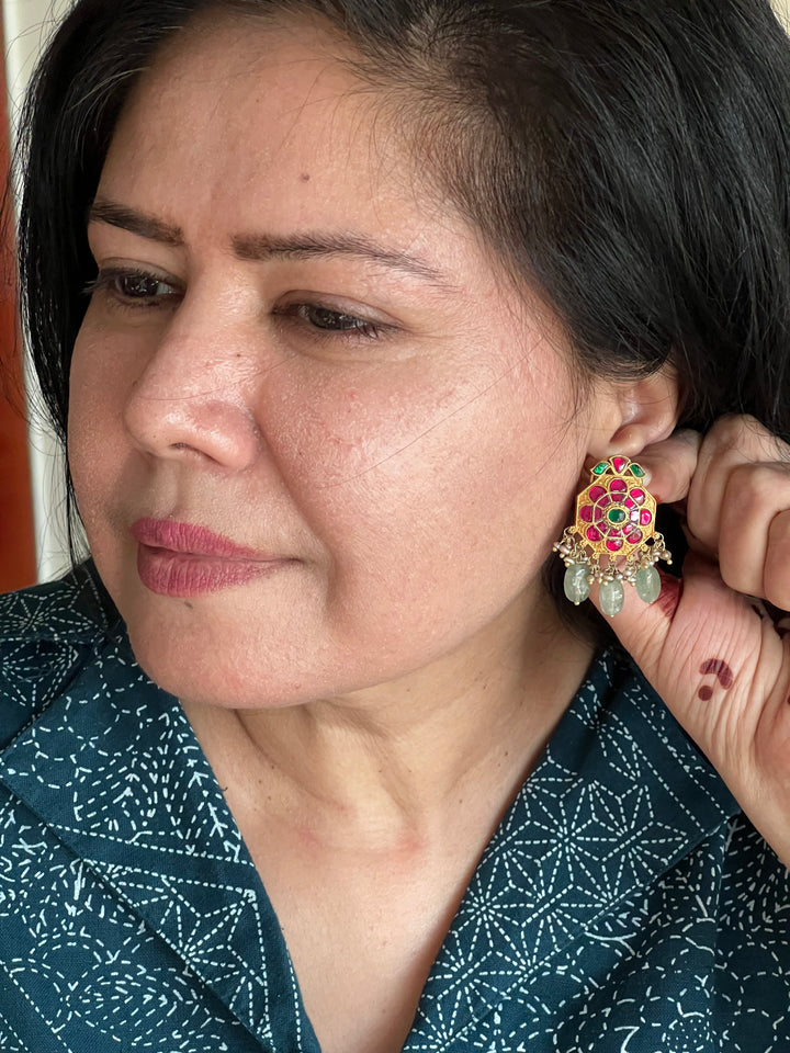 Elegant Jadau Kundan 925 Silver Earrings