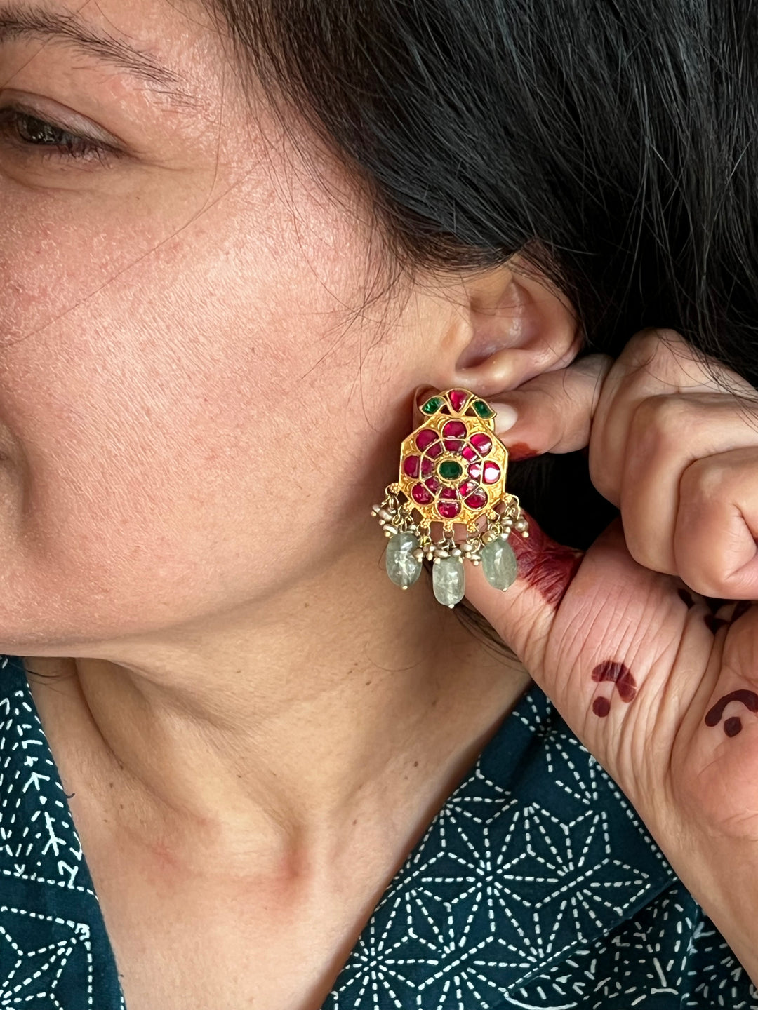 Elegant Jadau Kundan 925 Silver Earrings