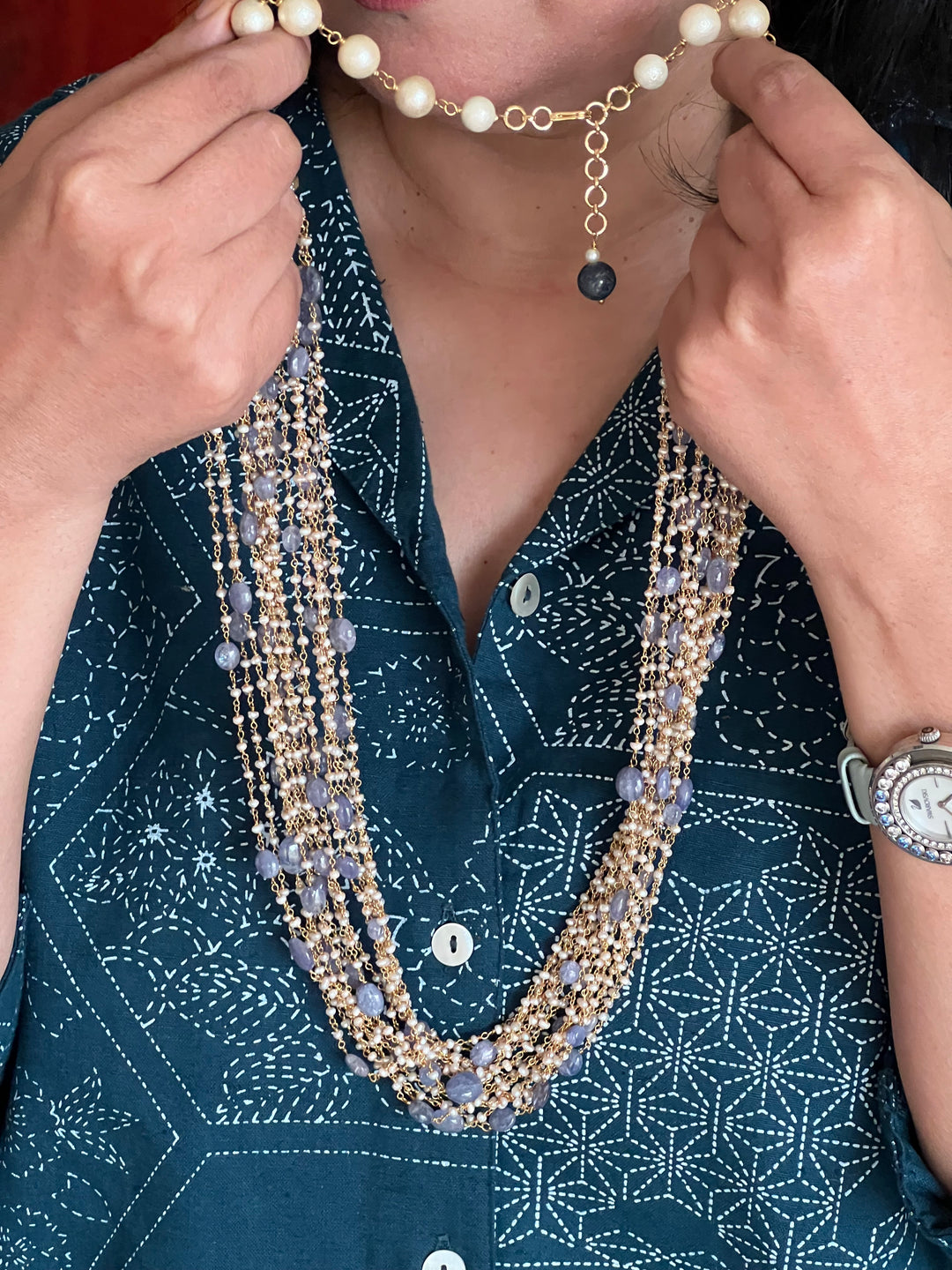 SHIVKA Pure 925 Silver with Real Lapis Lazuli Stones Necklace