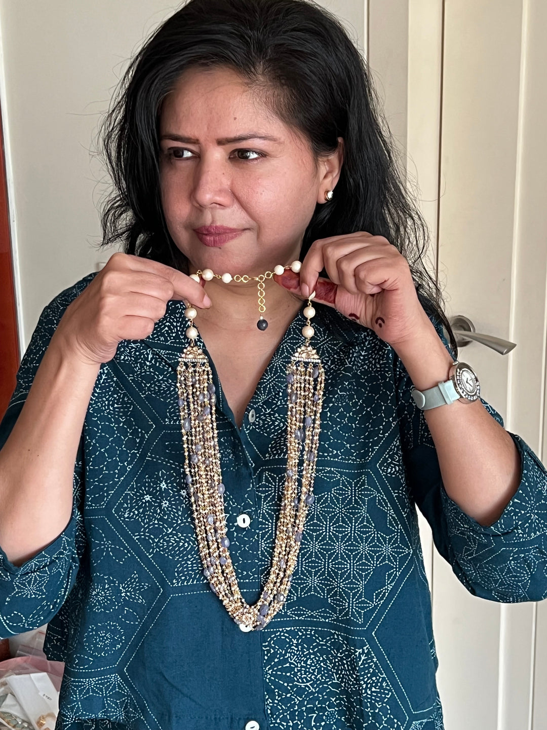 SHIVKA Pure 925 Silver with Real Lapis Lazuli Stones Necklace