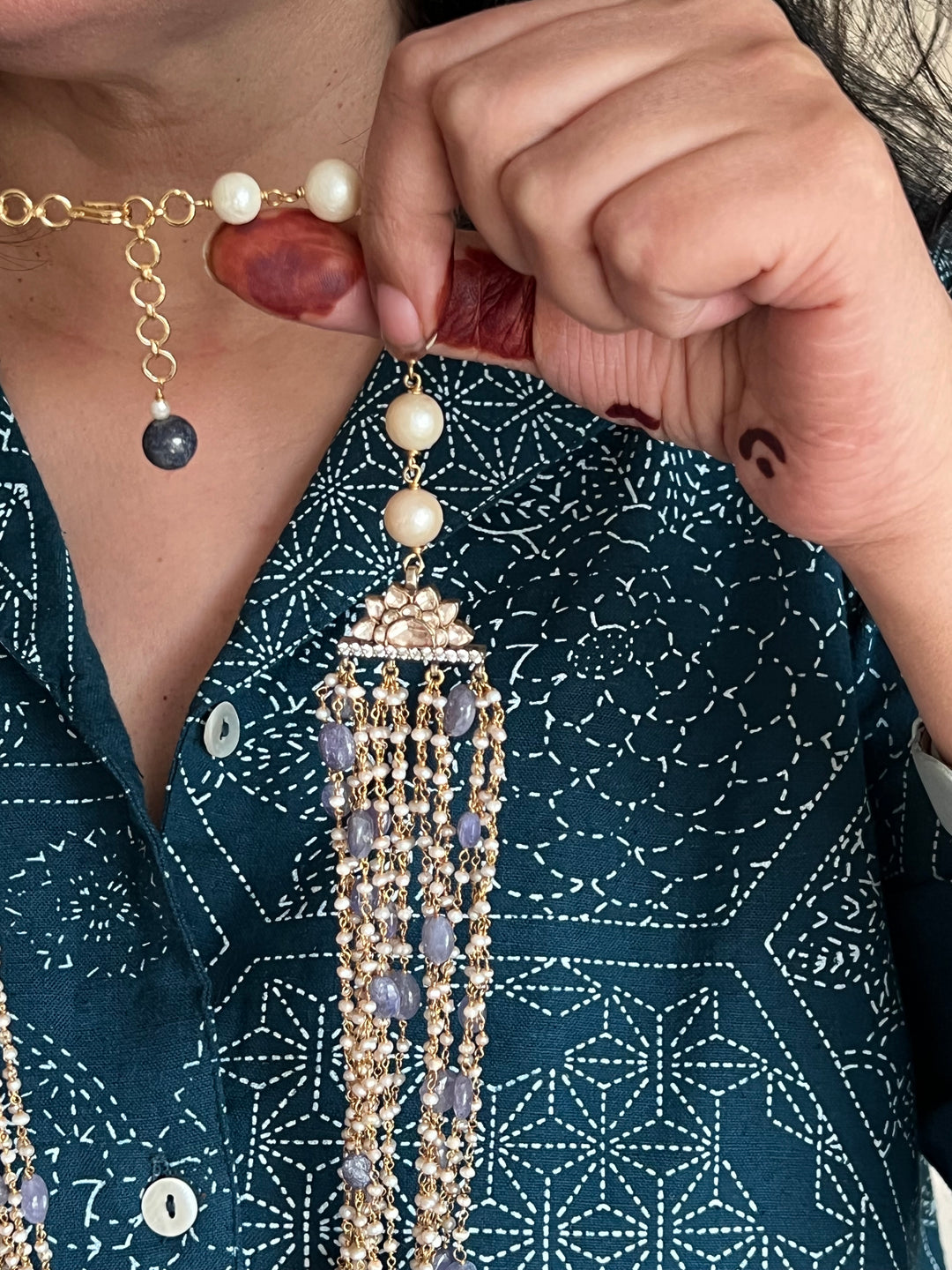 SHIVKA Pure 925 Silver with Real Lapis Lazuli Stones Necklace