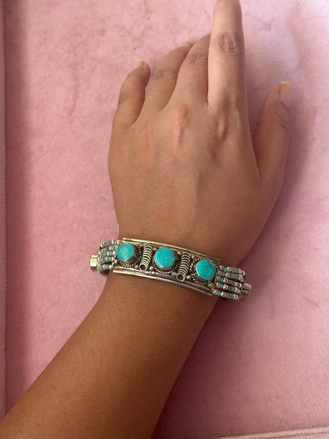 Handcrafted Turquoise German Silver Bracelet, Indian Jewelry