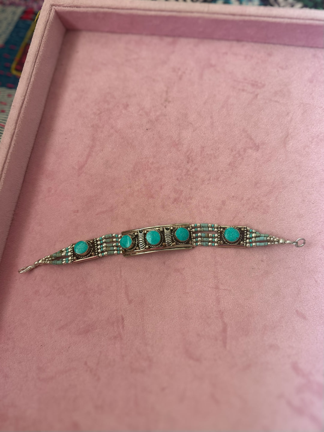 Handcrafted Turquoise German Silver Bracelet, Indian Jewelry