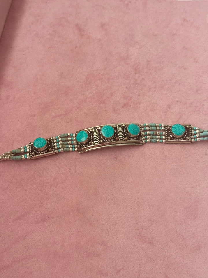 Handcrafted Turquoise German Silver Bracelet, Indian Jewelry
