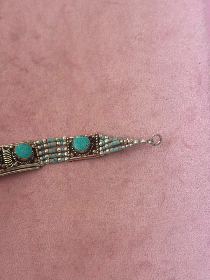 Handcrafted Turquoise German Silver Bracelet, Indian Jewelry