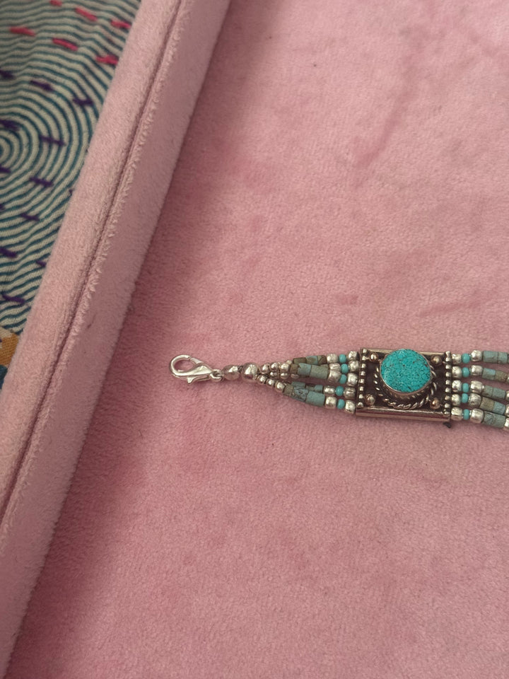 Handcrafted Turquoise German Silver Bracelet, Indian Jewelry