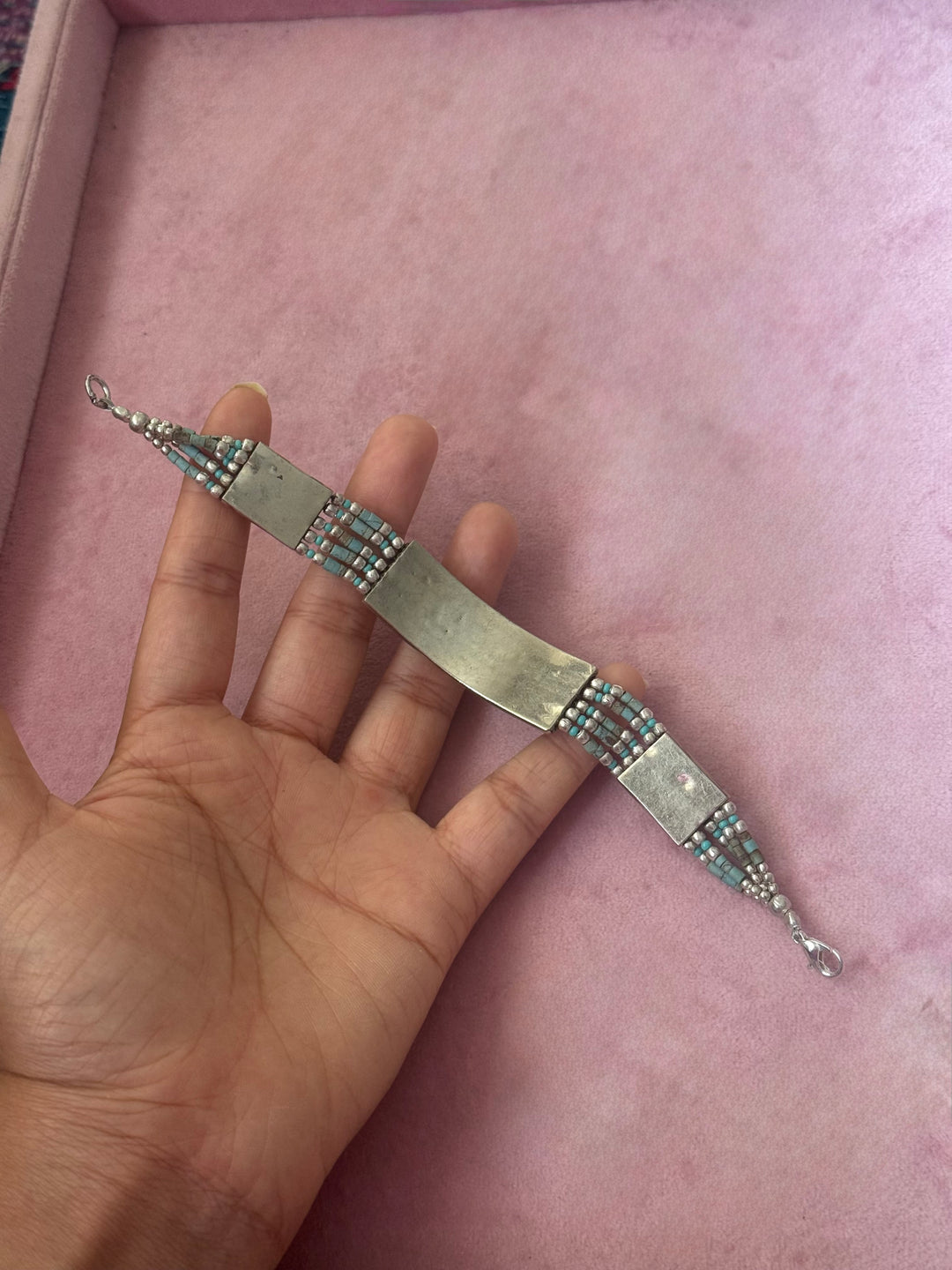 Handcrafted Turquoise German Silver Bracelet, Indian Jewelry