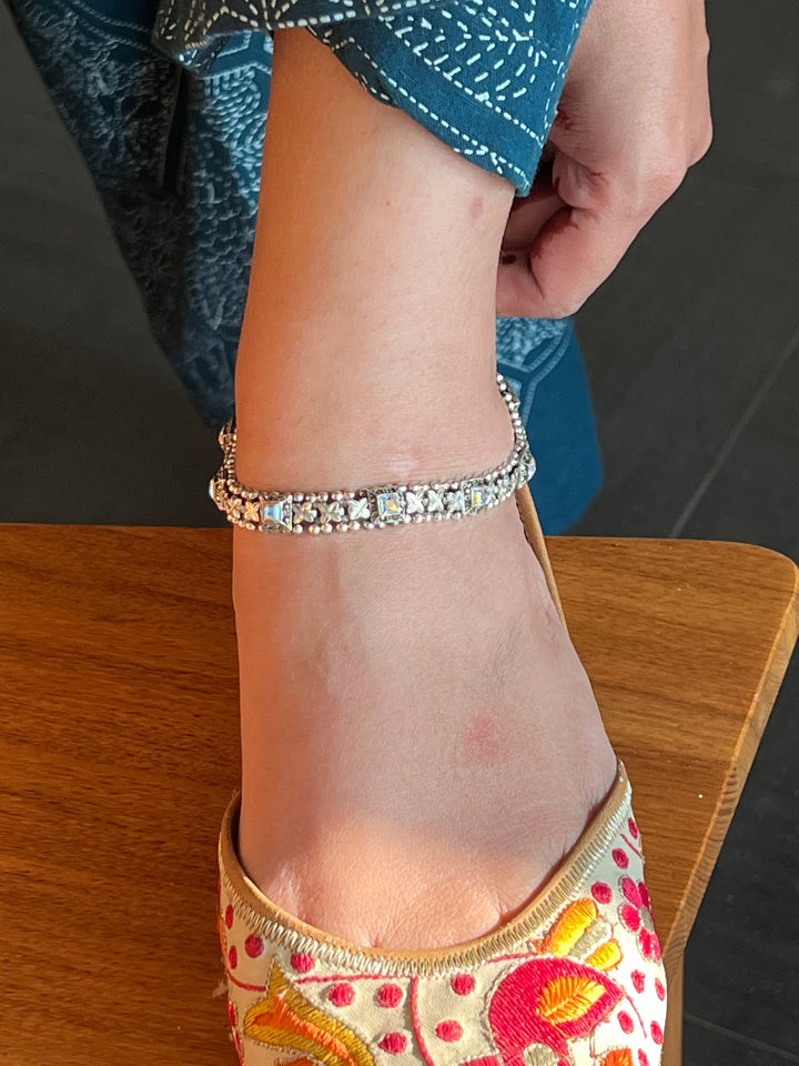 Pure 925 Silver Marcasite Anklets- Set of 2