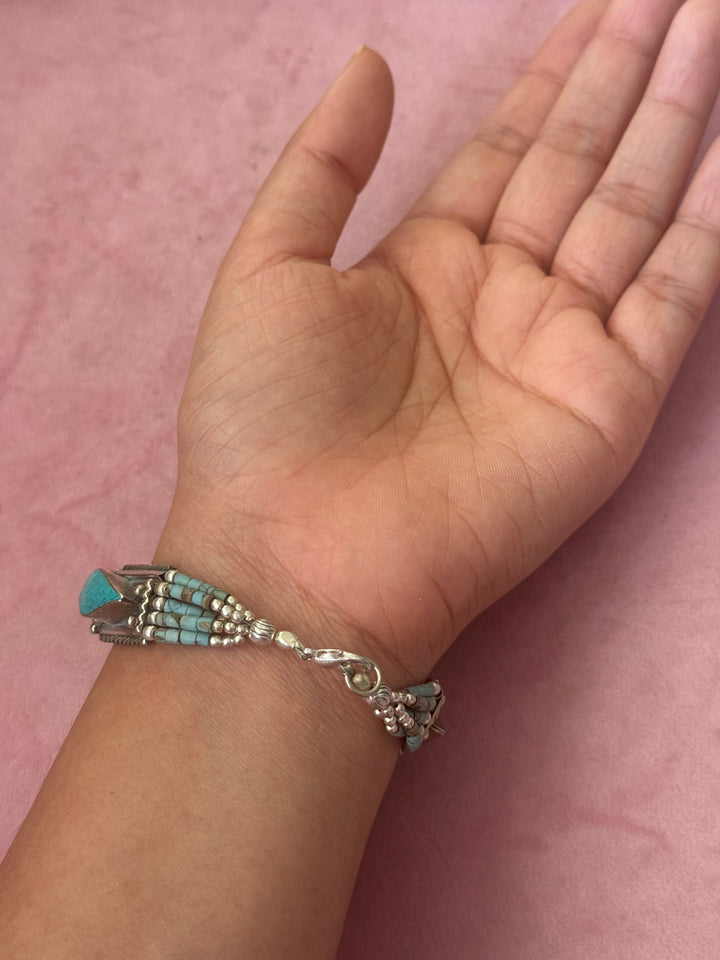 Handcrafted Turquoise German Silver Bracelet, Indian Jewelry