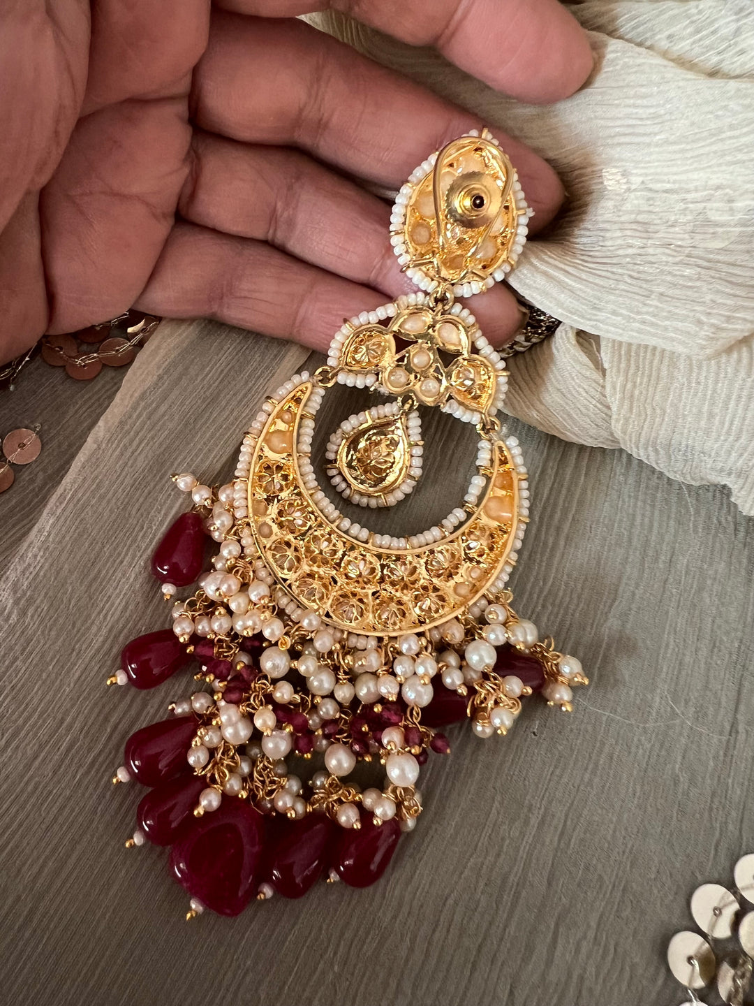 Beautiful Pearl and Kundan Chandbalis - Premium Quality, Exquisite Craftsmanship