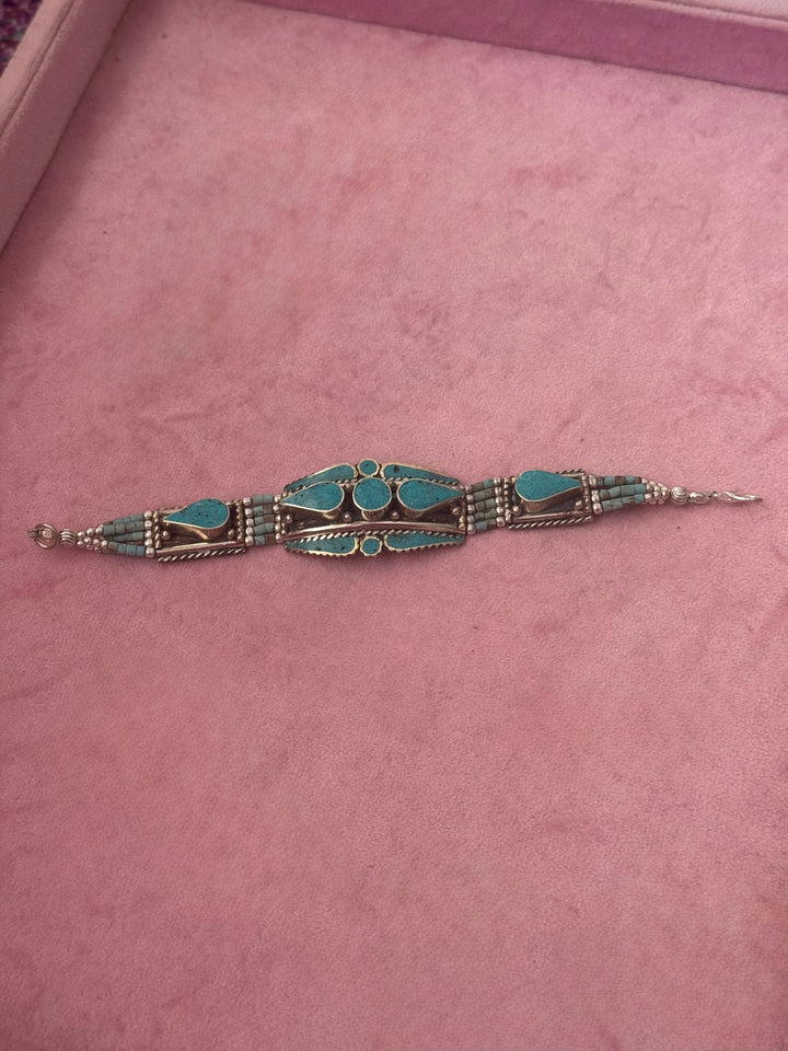 Handcrafted Turquoise German Silver Bracelet, Indian Jewelry