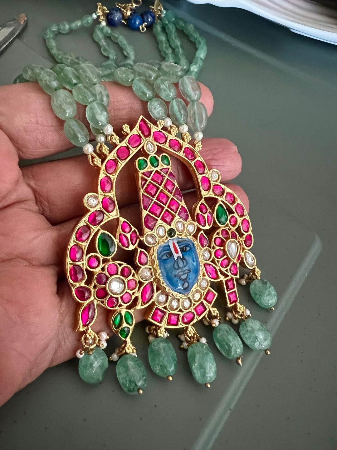 Exquisite Lord Srinath Ji Pendant Kempu Necklace - Elevate Your Elegance