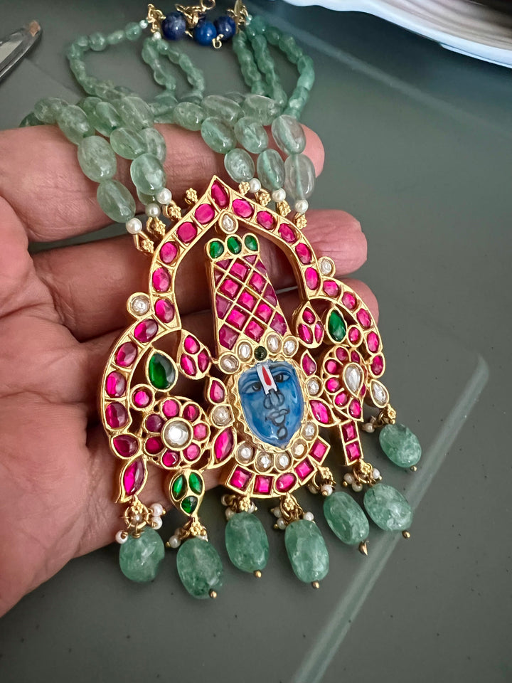 Exquisite Lord Srinath Ji Pendant Kempu Necklace - Elevate Your Elegance