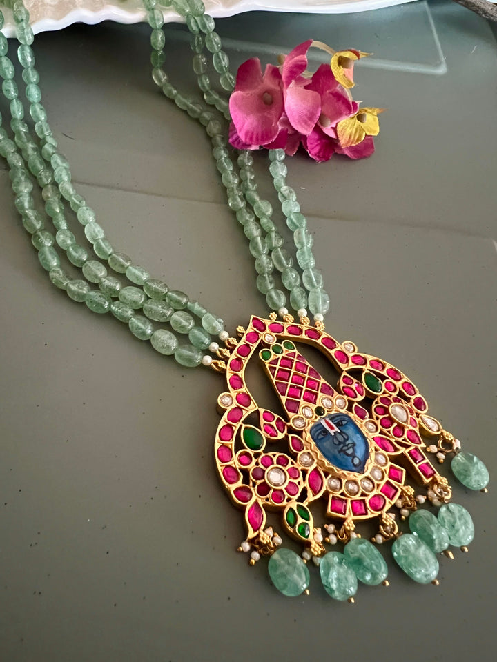 Exquisite Lord Srinath Ji Pendant Kempu Necklace - Elevate Your Elegance