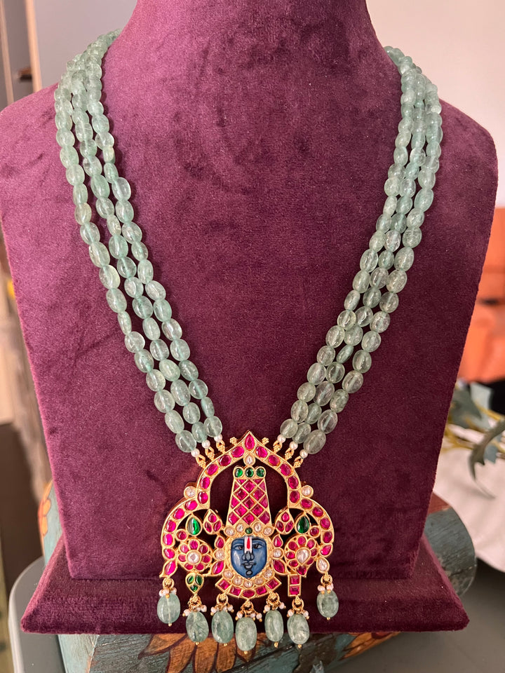 Exquisite Lord Srinath Ji Pendant Kempu Necklace - Elevate Your Elegance